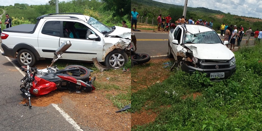 Acidente envolvendo um Fiat Strada e uma motocicleta em Bocaina