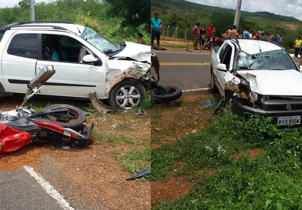 Acidente envolvendo um Fiat Strada e uma motocicleta em Bocaina