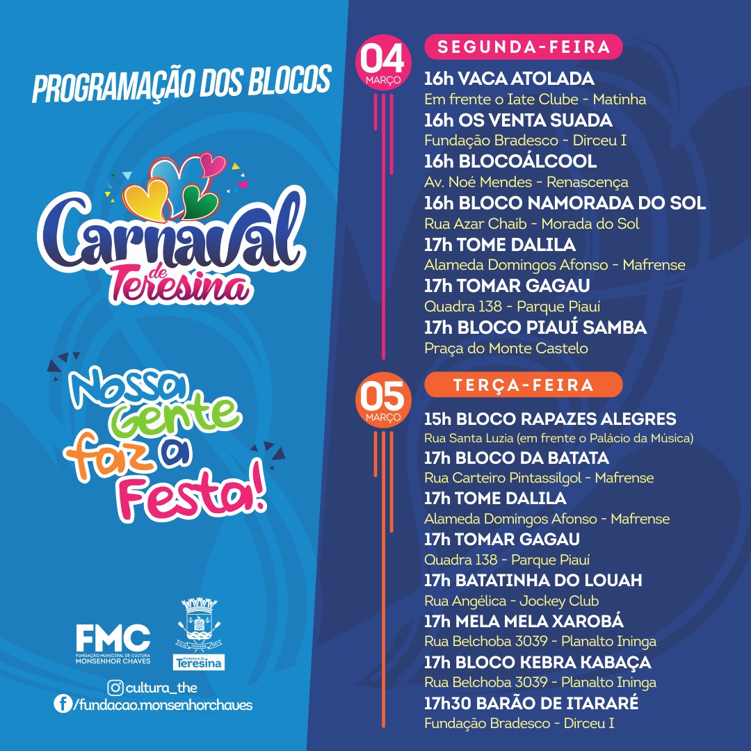Eventos de carnaval no dia 4 e 5 de março
