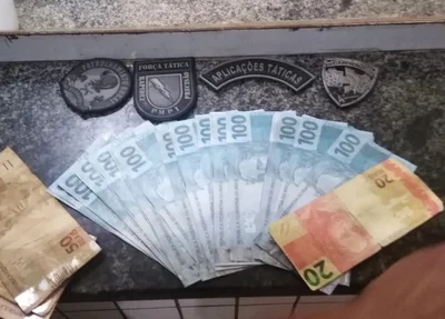 Dinheiro apreendido pela PM