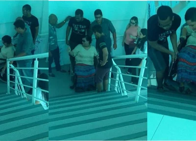Psicóloga teve que subir pela escada com a ajuda de 4 homens 