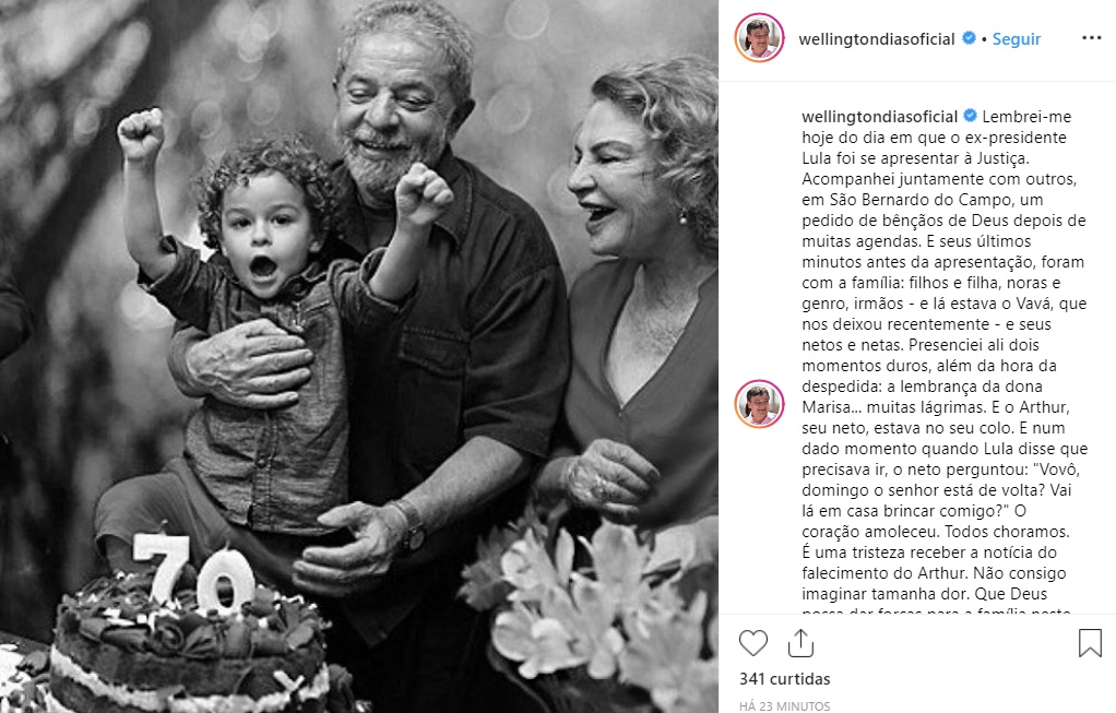 Wellington Dias lamenta morte do neto de Lula