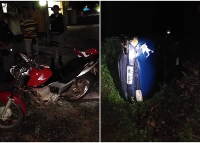 Um carro em alta velocidade colidiu com a traseira da motocicleta e em seguida capotou.