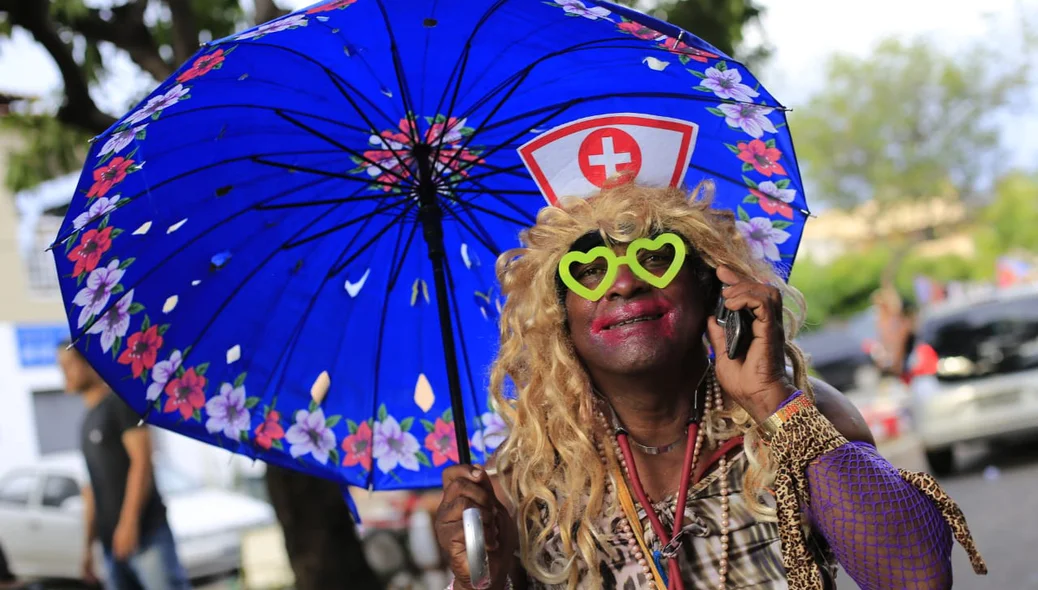 Folião fantasiado no Bloco Vaca Atolada
