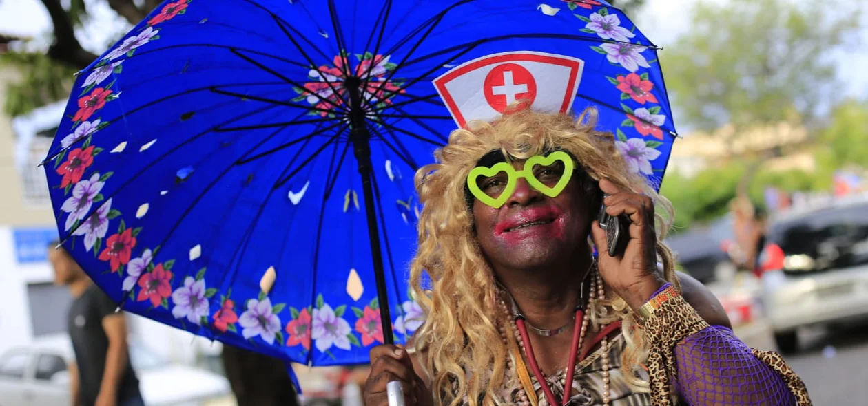 Folião fantasiado no Bloco Vaca Atolada