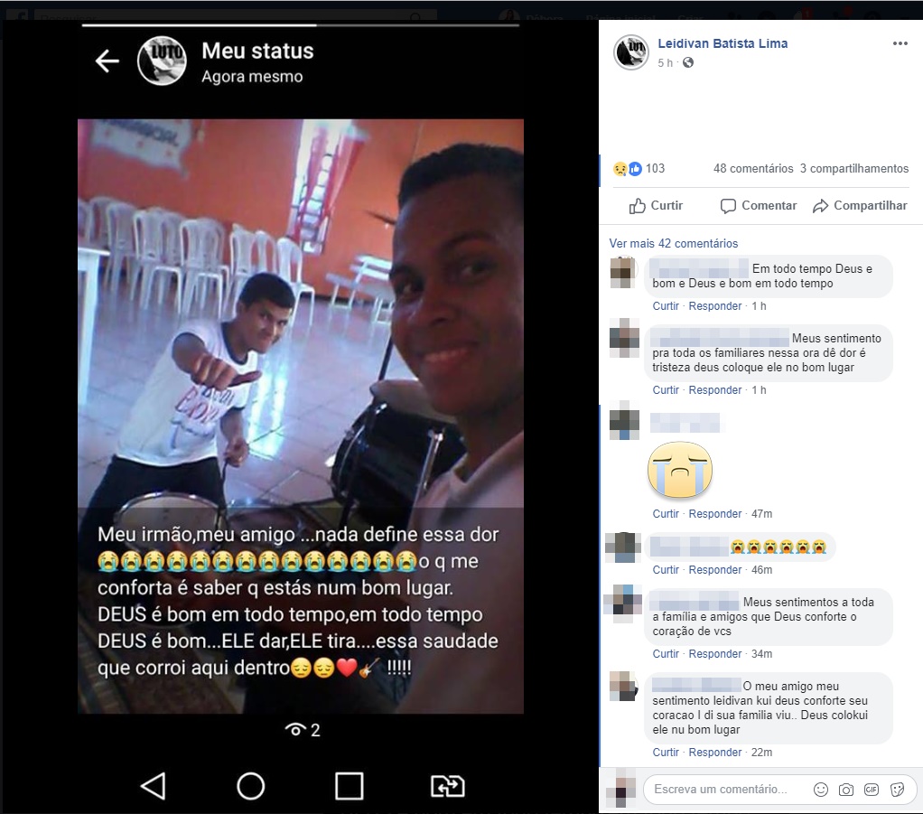 Publicação de Leidivan no Facebook