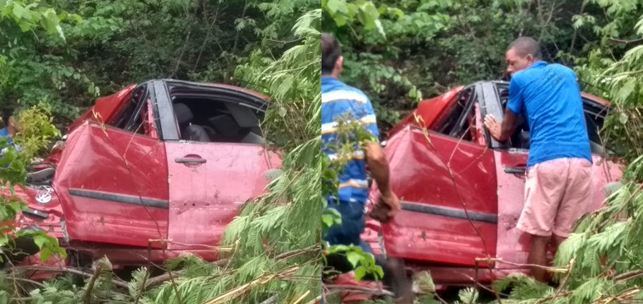 Carro da empresária ficou destruído após o acidente 