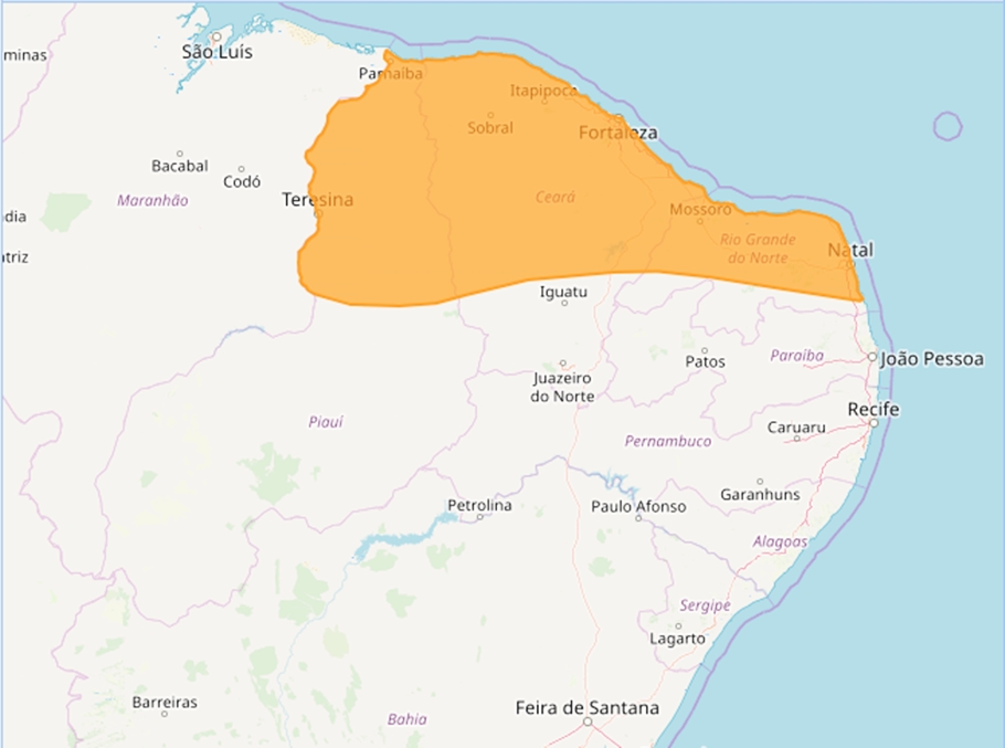 Mapa referencia área com maior perigo em virtude das chuvas