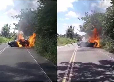 Carro pega fogo na Cerâmica Cil