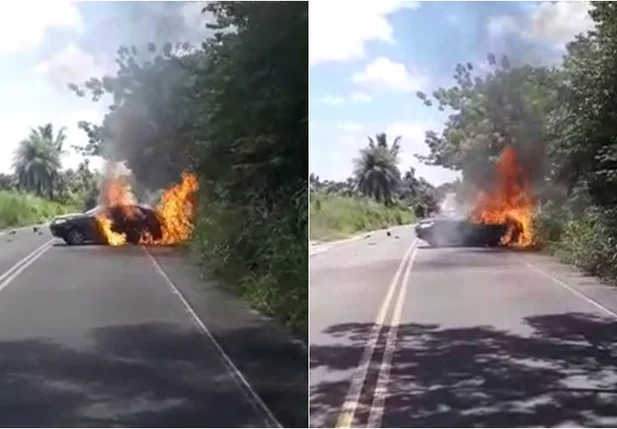 Carro pega fogo na Cerâmica Cil