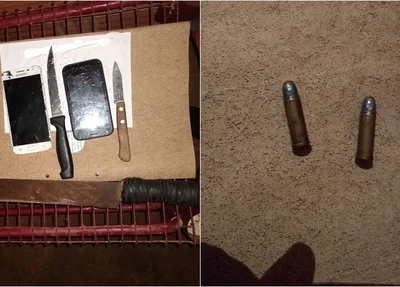 Celulares, armas brancas e cartuchos apreendidos