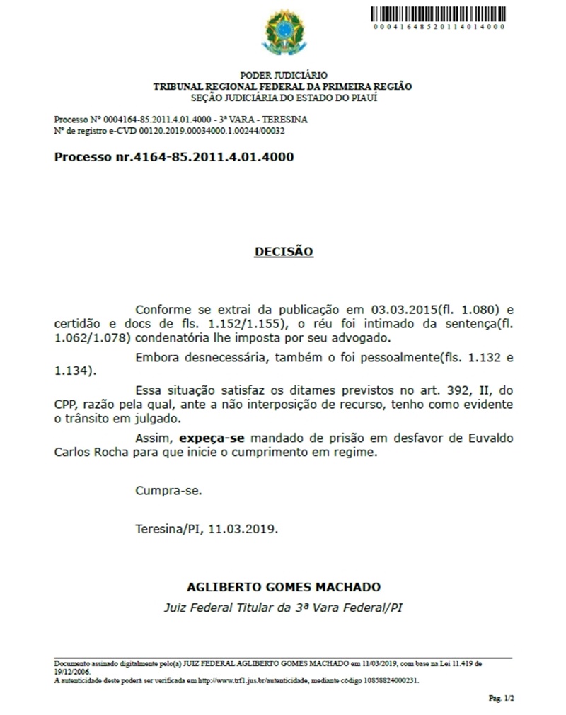 Expedição de mandado de prisão 