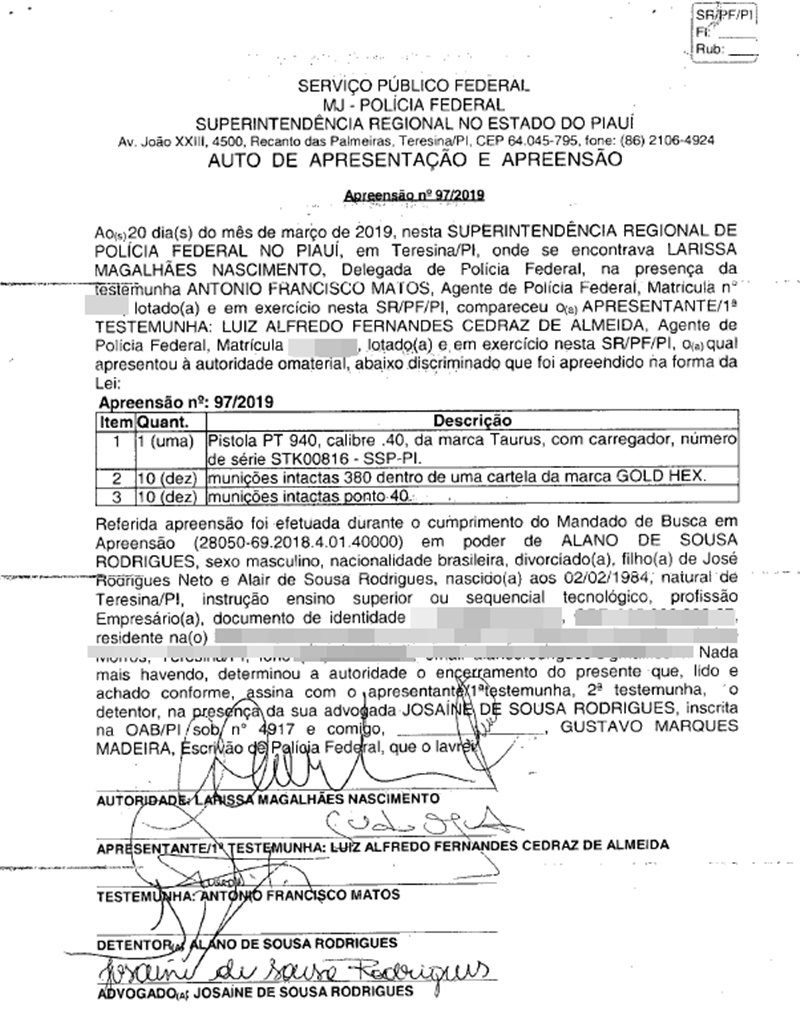 Auto de apresentação de apreensão 