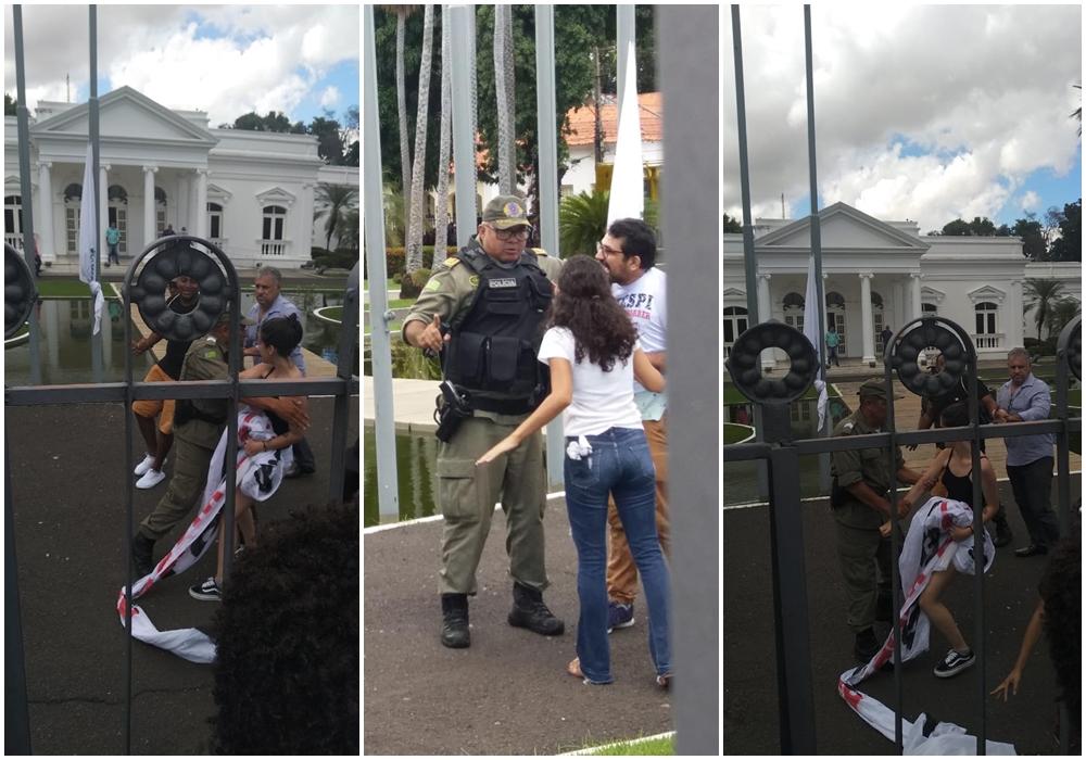 Momento em que estudante são detidos pela Polícia Militar