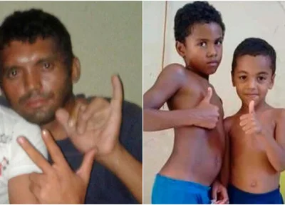 Cristiano, de 35 anos, e os filhos Michael Oliveira Leau e Iago Railan, de 5 e 6 anos