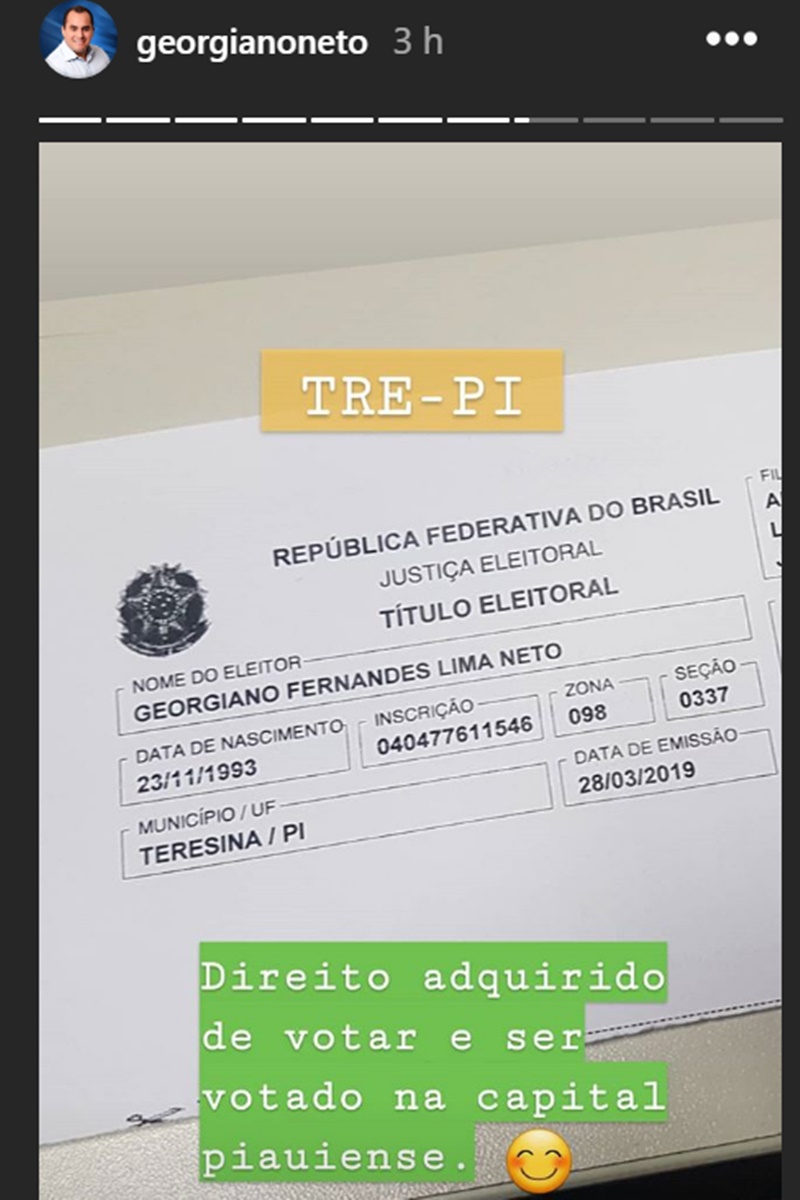Georgiano Neto muda domicílio eleitoral para Teresina