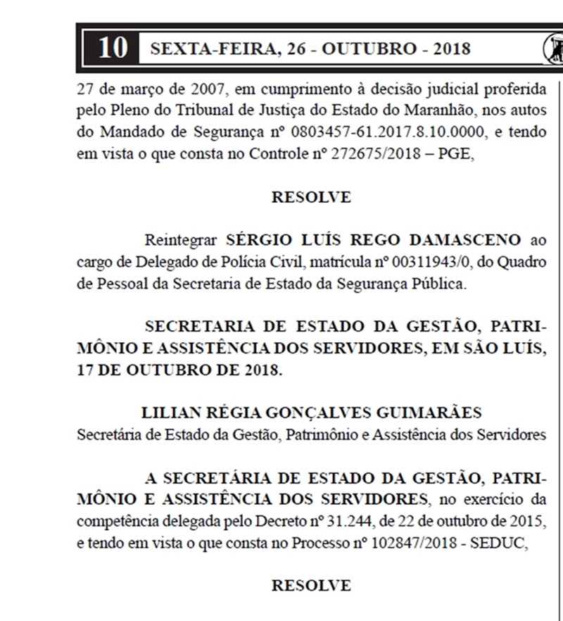 Reintegração de Sérgio Rêgo