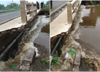A água chegou na altura da ponte