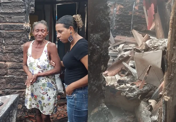 Dona Lindaval teve a casa incendiada por causa de raio 