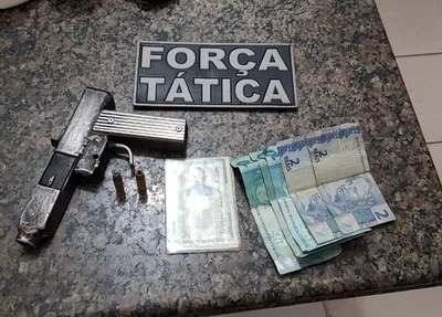 Arma encontrada pela PM com suspeito 