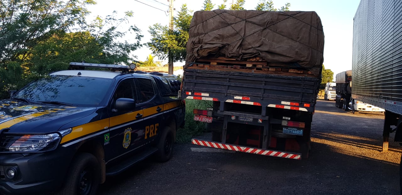 Caminhão apreendido com madeira ilegal pela PRF
