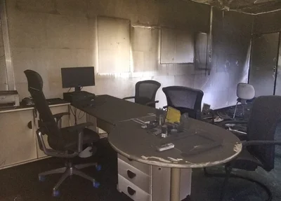 Sala atingida pelas chamas na Sefaz