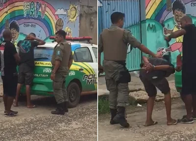Policiais militares flagrados agredindo jovem de 16 anos.