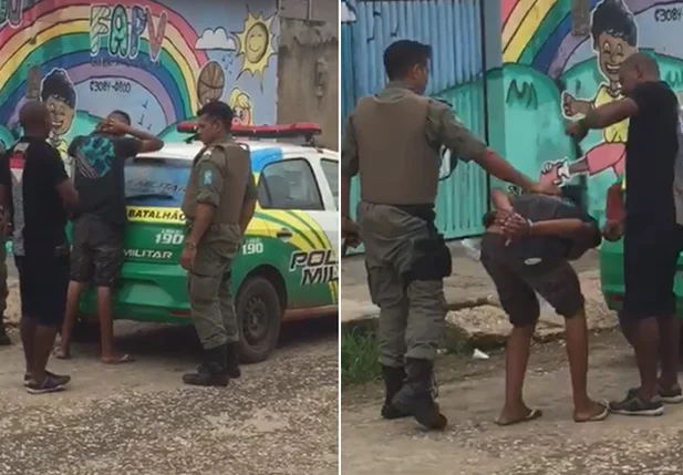 Policiais militares flagrados agredindo jovem de 16 anos.