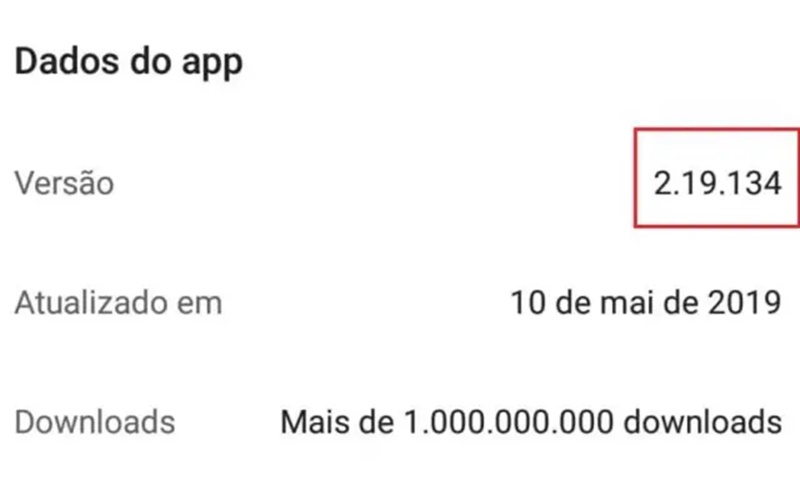 No Android, 2.19.134 indica que o celular está seguro, pois tem a versão mais recente do WhatsApp