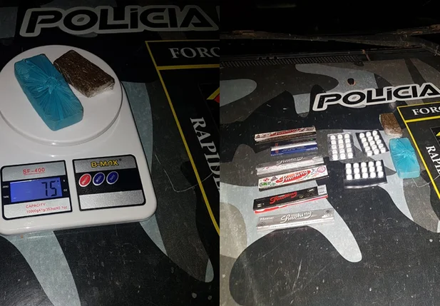 Força Tática apreende 2 tabletes de maconha e 51 comprimidos de anfetamina.