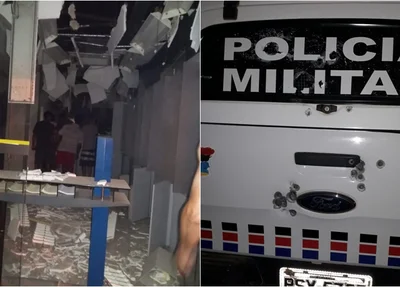 Agência destruída e viatura da PM metralhada