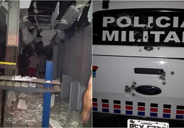 Agência destruída e viatura da PM metralhada