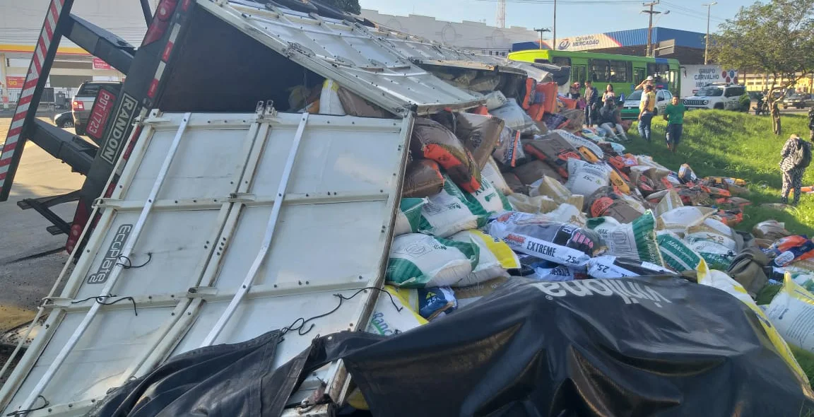 Carga de caminhão que tombou