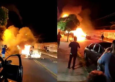 Veículo pegou fogo após acidente