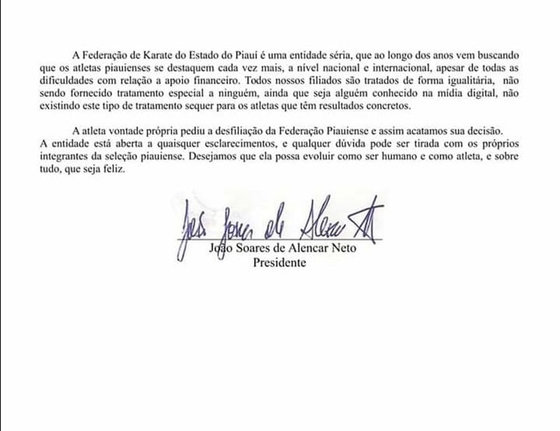 Posicionamento da Federação