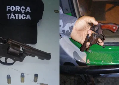 Revólver e munição apreendidos pela Polícia Militar no bairro São Pedro, em Teresina