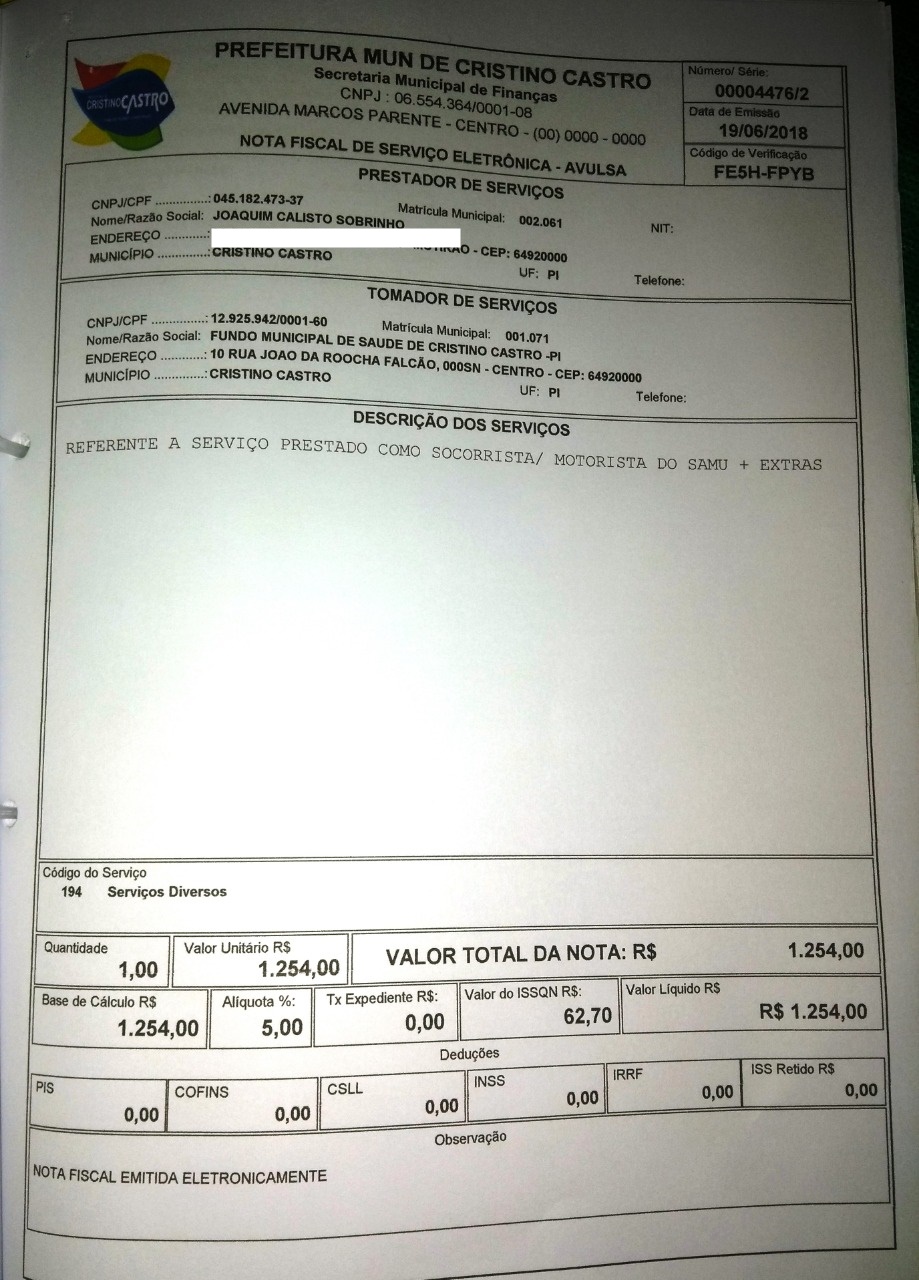 Nota fiscal sem o recolhimento do INSS