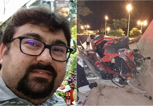 Empresário Junno Pinheiro Campos Sousa e seu veículo após acidente 