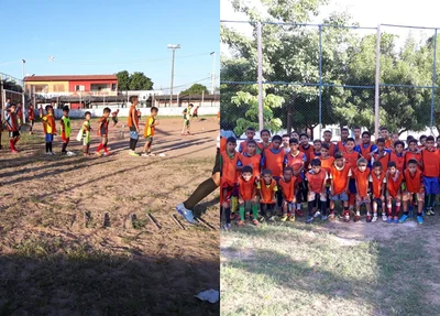Alunos da Escolinha de Futebol Três Reservas