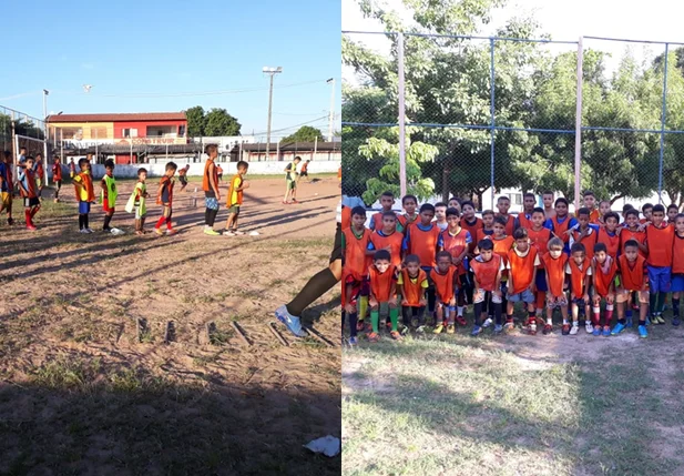 Alunos da Escolinha de Futebol Três Reservas