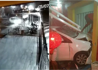 Carro invade hamburgueria 