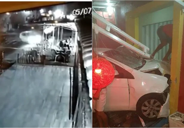 Carro invade hamburgueria 