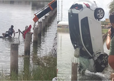 Veículo é retirado do açude