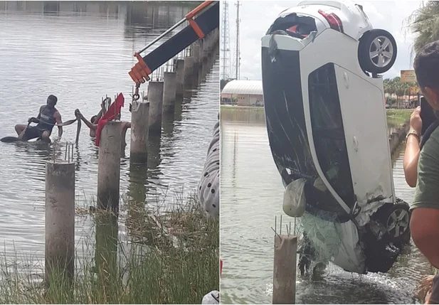 Veículo é retirado do açude