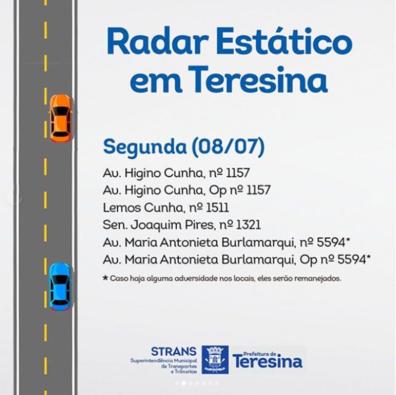 Locais com redutores de velocidade nesta segunda-feira (8)