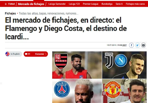 Jornal espanhol confunde Flamengo do Rio com Flamengo do Piauí