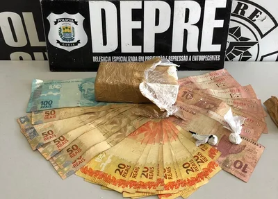 Dinheiro e drogas apreendidas