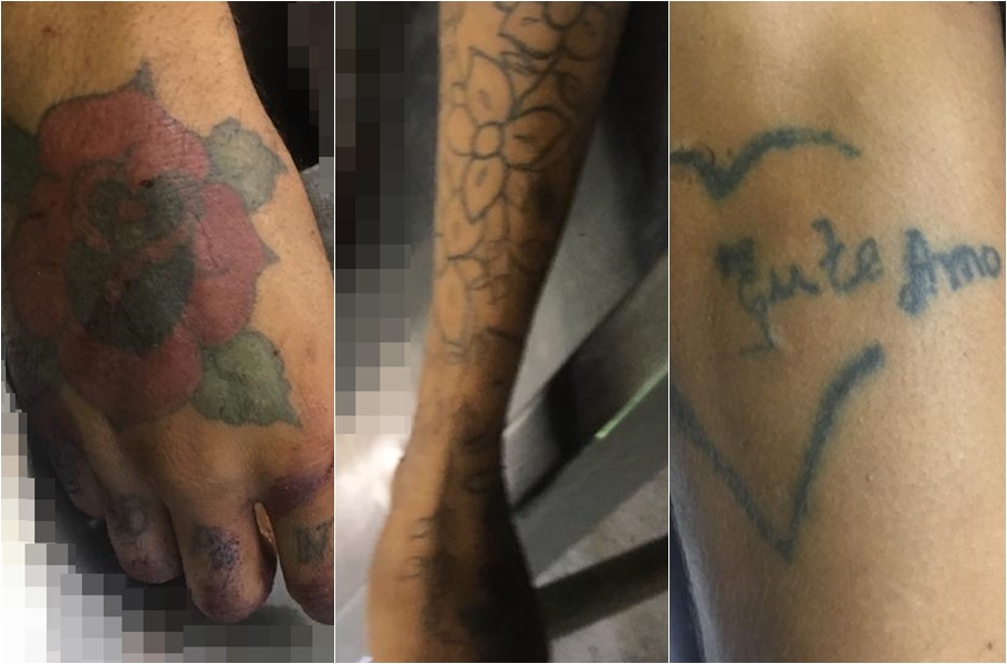 Imagens de tatuagens da vítima