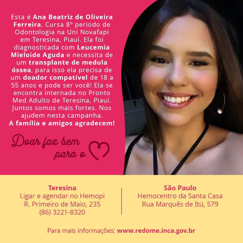 Estudante necessita de um transplante de medula óssea