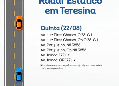 Locais com radares móveis nesta quarta-feira (22)